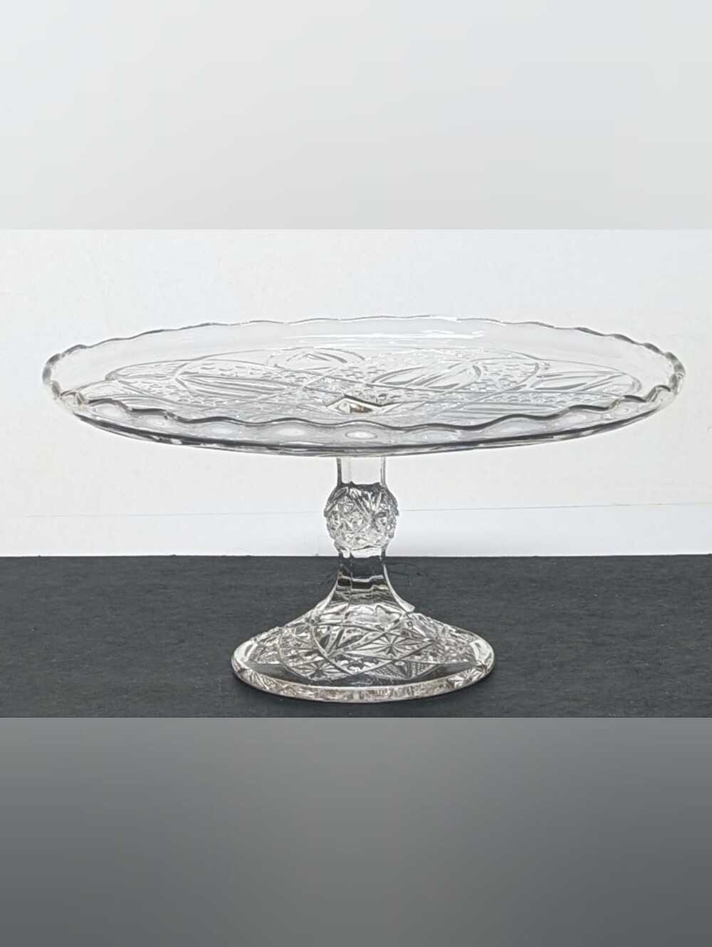 Antique Bryce Higbee EAPG Anona Pattern Clear Glass Pedestal Cake Stand 9.5 Inch